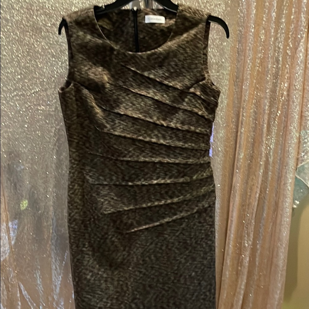Calvin Klein Olive-Textured Sleeveless Sheath Midi Dress NWOT